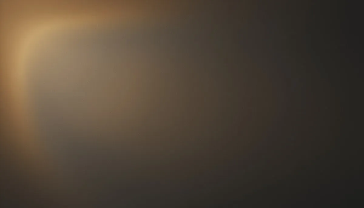 A muted mesh gradient drifts from grayed amber warmth pooling in the upper-left toward deep warm charcoal across the right, the soft glow suggesting a single idea quietly illuminating an open expanse, the whole surface textured with heavy analog film grain.