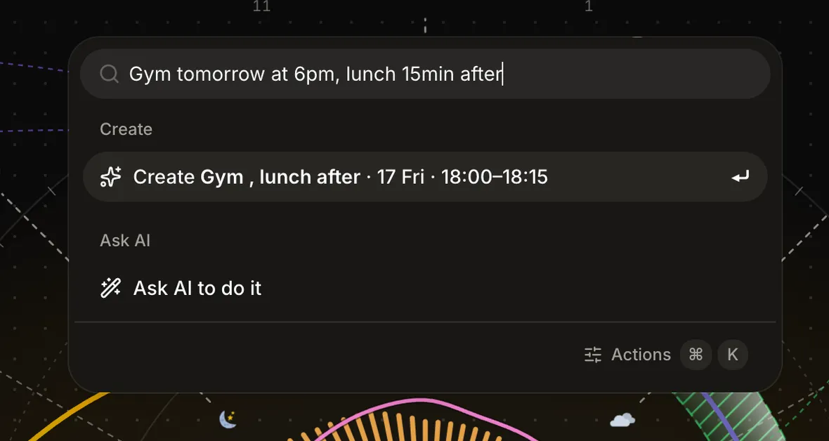 Type the sentence. The Create row is already the event.
