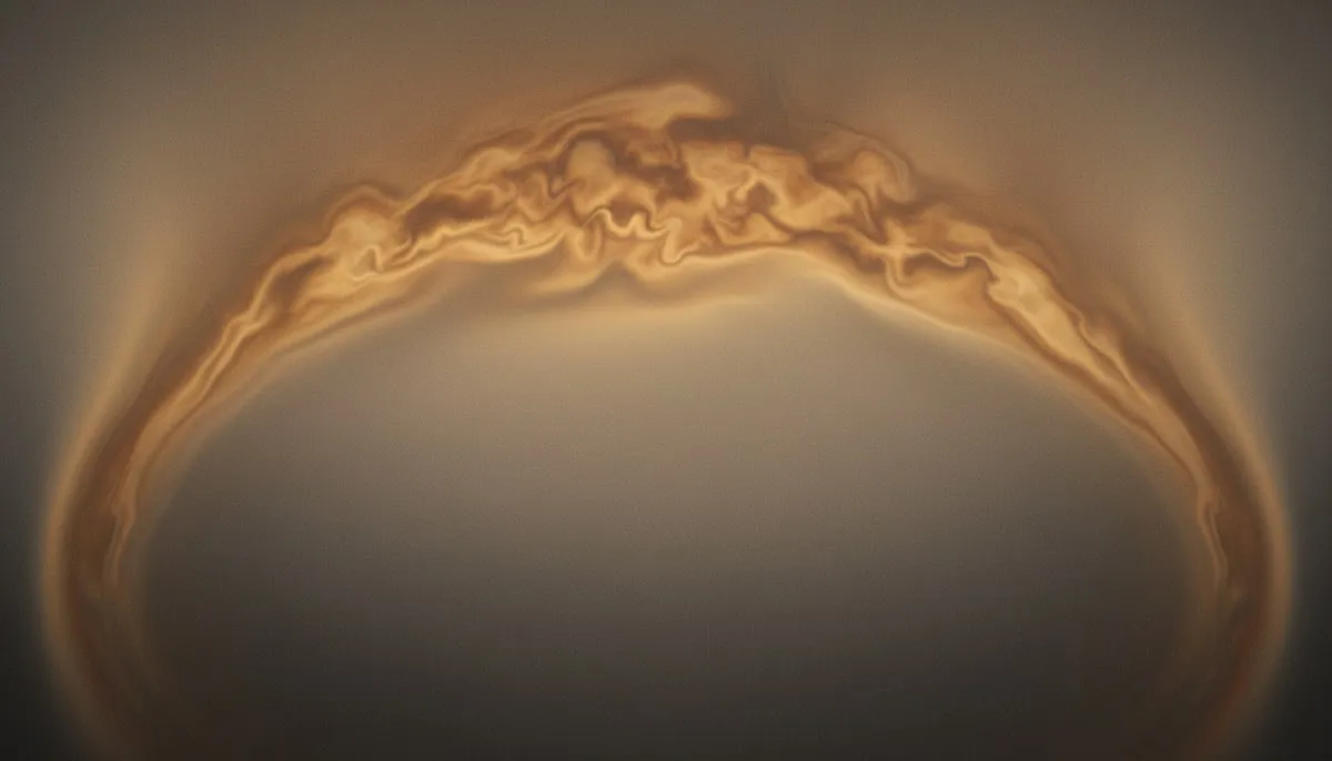 A muted mesh gradient pools greyed amber and dusty gold at the top of the frame, dissolving through taupe into deep charcoal at the lower corners, the warmth tracing a quiet arc that implies return, all veiled in heavy film grain.